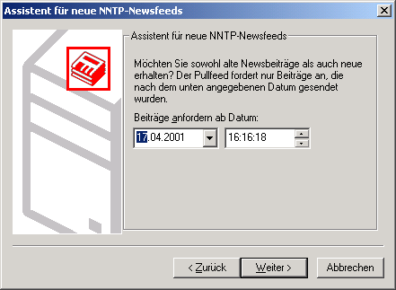 Assistent für neue NNTP-Newsfeeds - Datum für den Feed