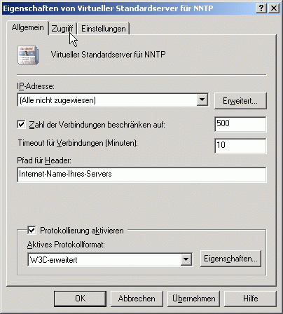 Virtual NNTP server - Configuration