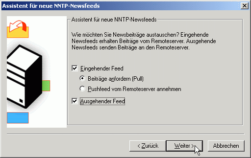 Assistent für neue NNTP-Newsfeeds - Einstellungen zum Feed