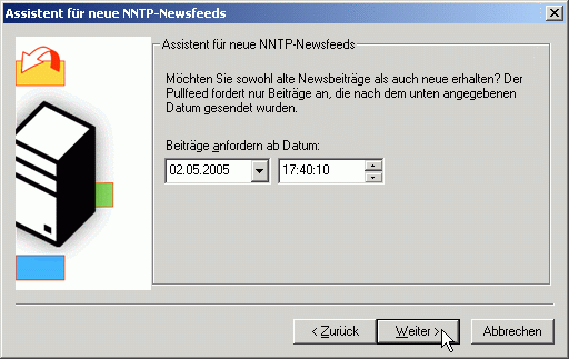 Assistent für neue NNTP-Newsfeeds - Entfernung des Eintrags