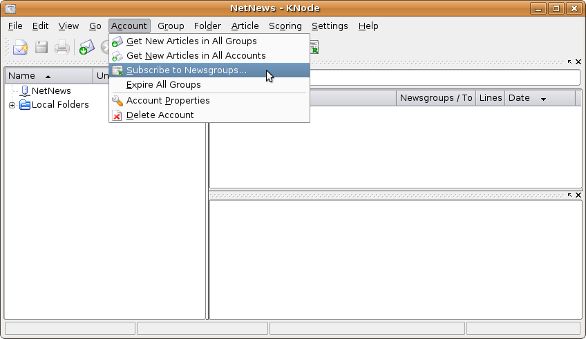Menu Accounts - Subscribe to Newsgroups