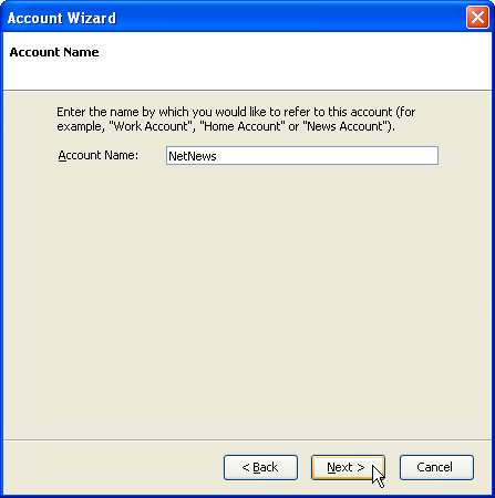 Account wizard: Account Name