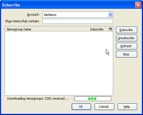 Subscribe: Downloading list of newsgroups