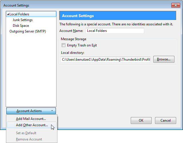 Account Settings - Add Account