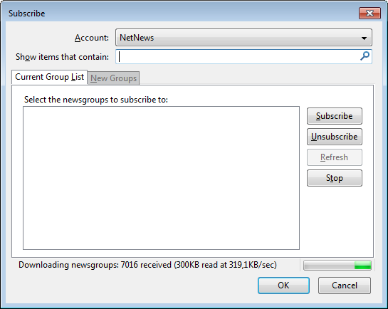 Subscribe: Downloading list of newsgroups
