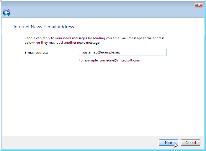 Wizard: Internet News E-mail Address